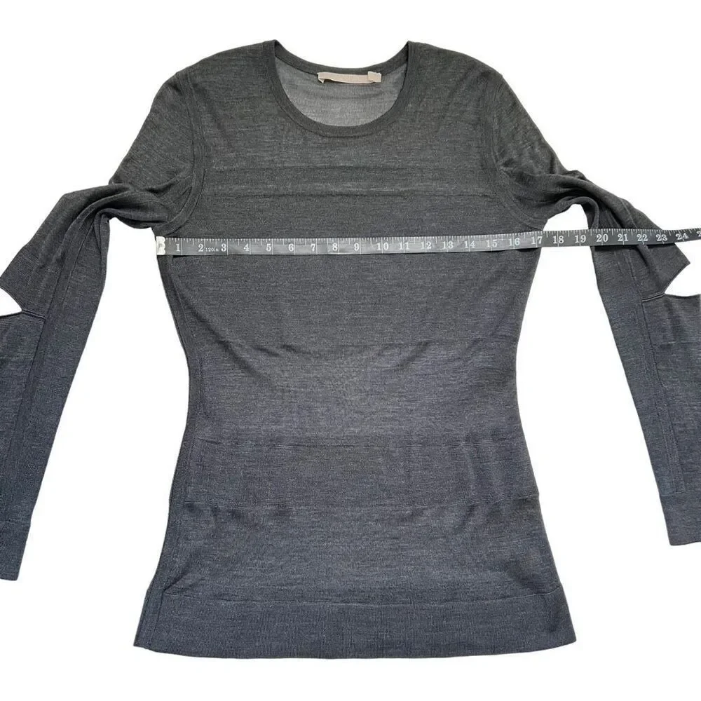 Jason Wu Light Knit Silk Top Size Large Gray Long-Sleeve Elbow Cut Wu Collection